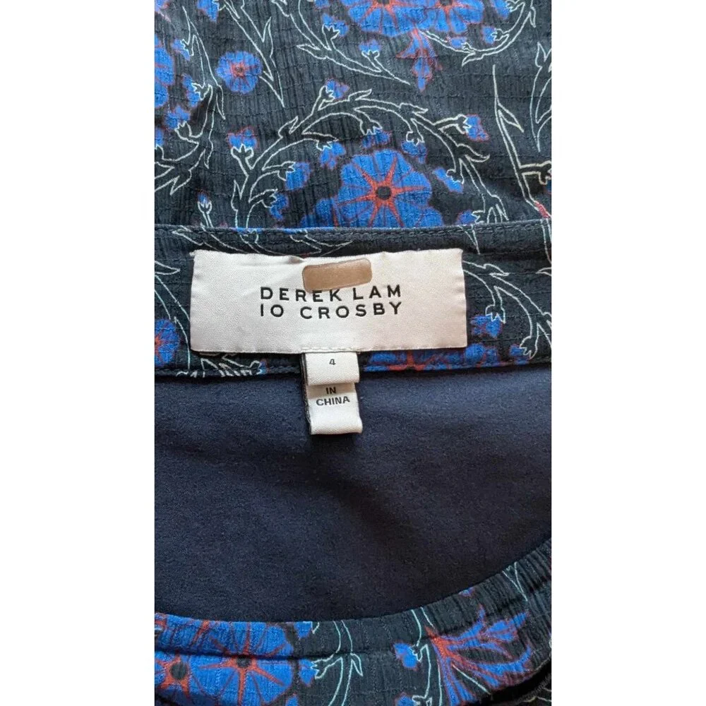 Derek Lam 10 Crosby Silk Navy&Blue Floral Short Skirt Size 4 Ruche Detailing